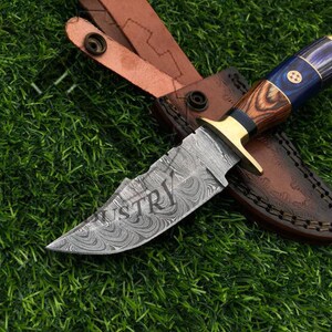 Handmade Damascus Hunting Knife Bone Wood Brass Handle 8 Inches Knife for Personalized Gift Anniversary Gift Groomsmen Gift Wedding Gift