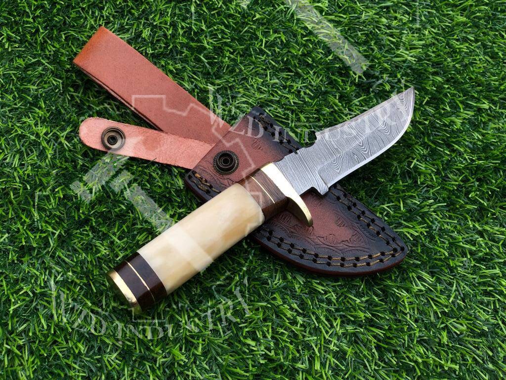 Camel Bone Handle Knife Handmade Damascus Steel Hunting Etsy