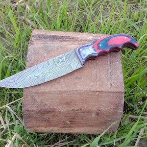 Beautiful Handmade Hunting Knife, Forged Damascus Steel Blade Knife, Pakka Wood Handle, 9.5" Inches Knife, Leather Sheath, Gift for him