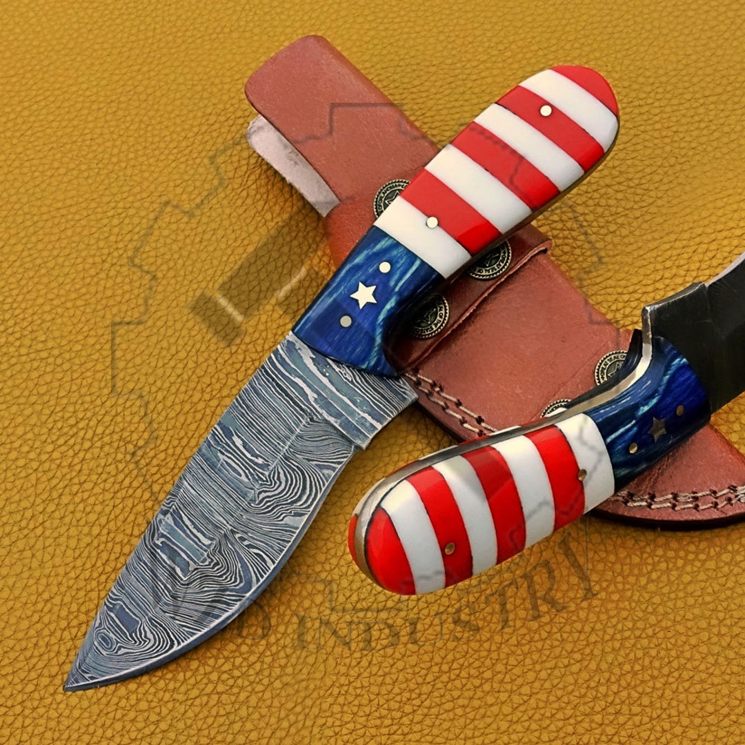 Personalized Gift Knife, Texas Flag Knife, Handmade Real Damascus