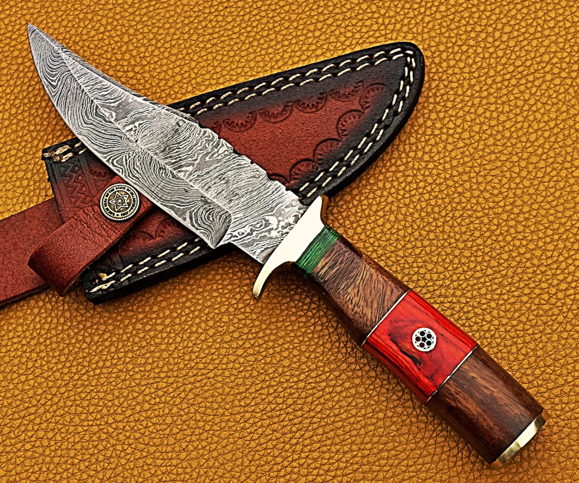Rose Wood Handle Knife 100 Handmade Damascus Steel Etsy