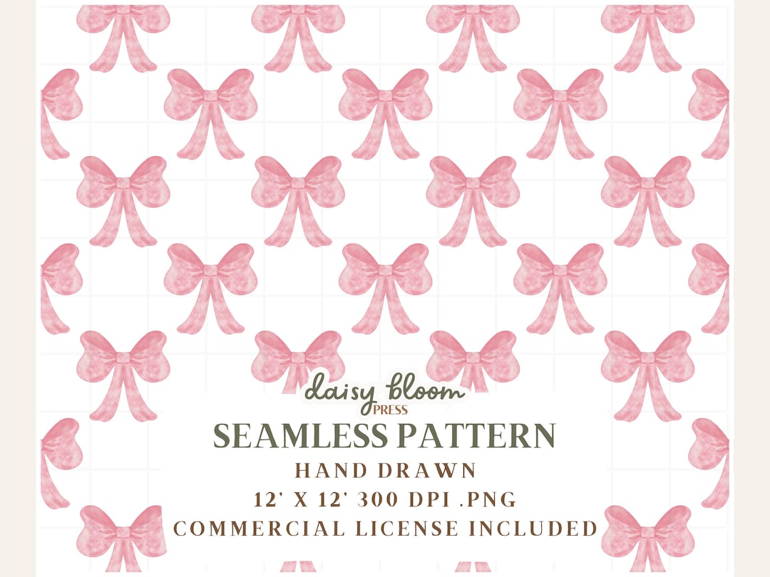 Watercolor Coquette Bow Seamless Pattern Pink Bows on White Background ...