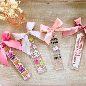 Handmade Acrylic Bookmark Cute Bookish Gift Bookmark with Satin Ribbon Coquette Aesthetic Reader Gift Book Lover Gift Book Accessories