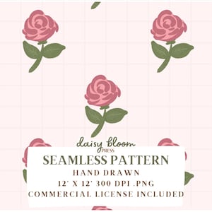 Floral Pattern Hand-Drawn Rose Seamless Digital Pattern Vintage Inspired Design Cottagecore Fabric Wallpaper Scrapbooking Sublimation