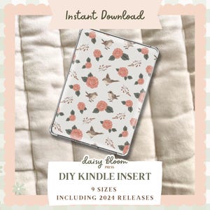 Printable Kindle Insert for Clear Case Cottagecore Design for Kindle Instant Download E-Reader Cover Floral Bird Kindle Case Insert