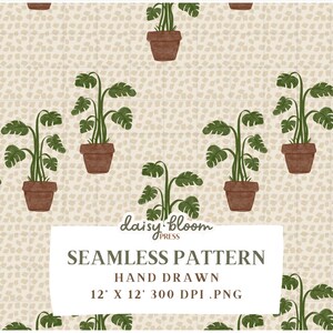 Boho Monstera Seamless Pattern Watercolor Plant Design Neutral Plant Seamless Pattern Download for Digital Paper Scrapbook Sublimation File