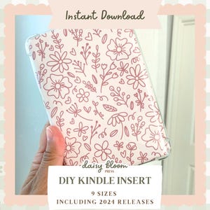 Printable Kindle Insert for Clear Case Bookish Design for Kindle Instant Download for E-Reader Cover Floral Ditsy Kindle Case Insert