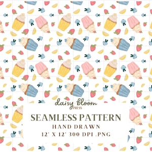 Cupcake Party Seamless Watercolor Pattern Digital Download for Fabric Stationery Crafts and DIY Projects Scrapbook Sublimation Files