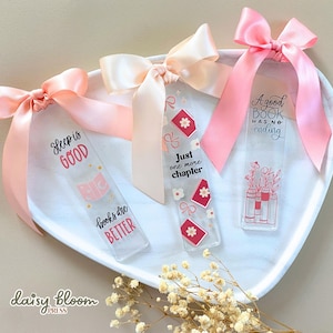 Handmade Acrylic Bookmark Cute Bookish Gift Bookmark with Satin Ribbon Coquette Aesthetic Reader Gift Book Lover Gift Book Accessories