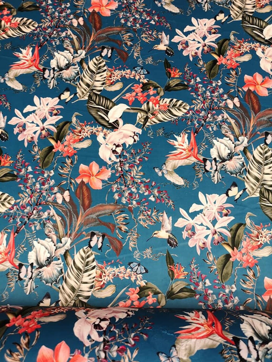 Butterfly and Flower Design Printed Velvet Fabric Etsy