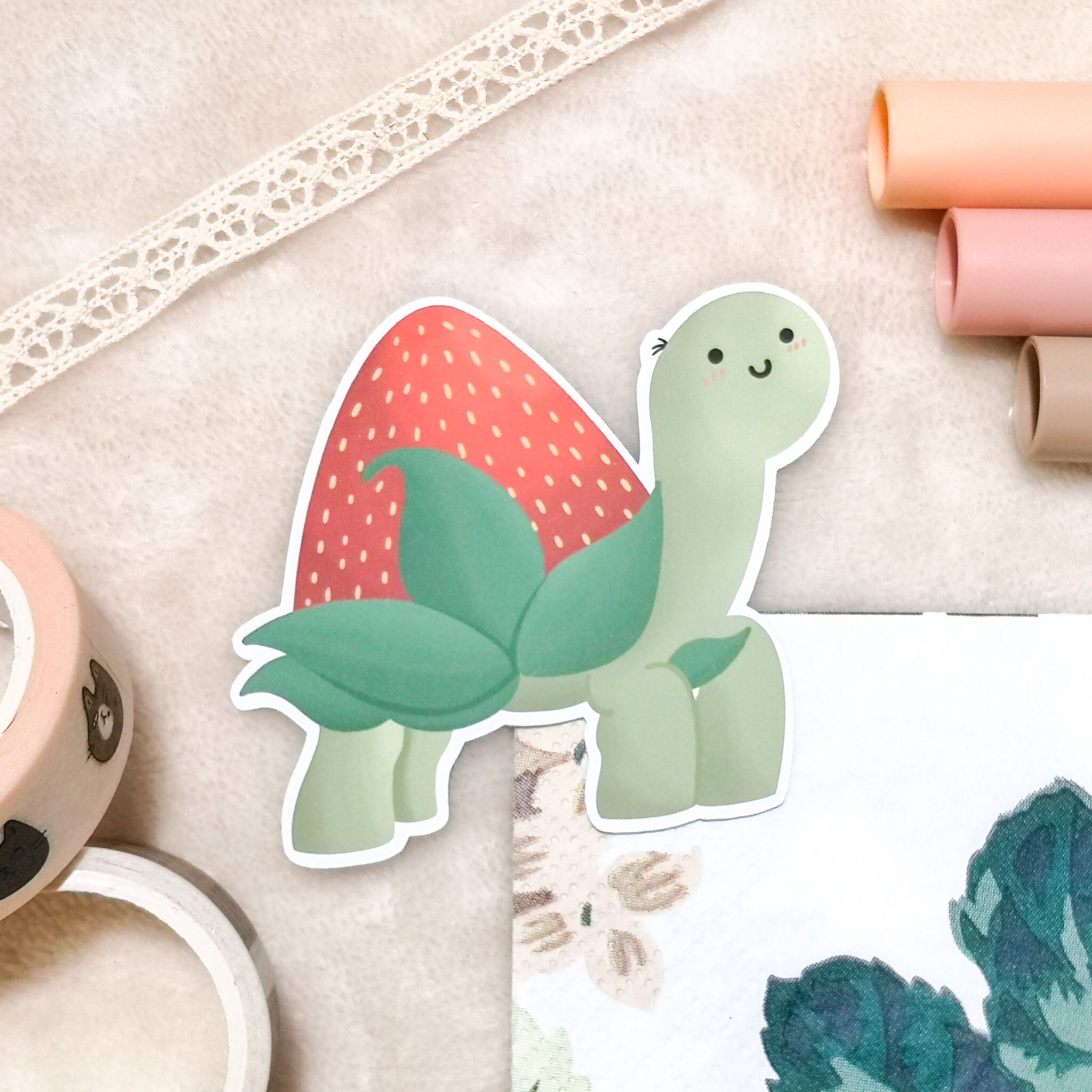 Happy Cute strawberry turtle / tortoise Shell Glossy Sticker Etsy