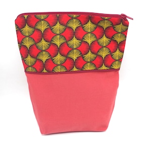 Pochette rouge, Trousse, Fourre tout en coton à fond large, doublée avec fermeture éclair pour femme