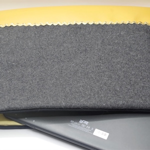 17-inch computer sleeve with grey felt and mustard faux leather