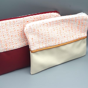 Pochette, Trousse de toilette ou de maquillage , Fourre tout en tweed et simili à fond plat
