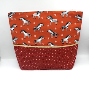 Pochette grande capacité, Trousse, Fourre tout en coton à fond large, doublée avec fermeture éclair pour femme