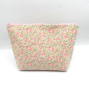 Pochette fleurie orange et vert, Trousse, Fourre tout en coton à fond large, doublée avec fermeture éclair pour femme