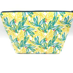 Pochette vert et jaune, Trousse, Fourre tout en coton à fond large, doublée avec fermeture éclair pour homme ou femme