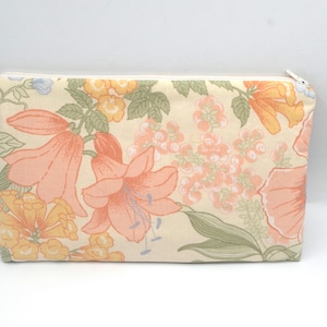 Pochette plate fleurie, Trousse, Fourre tout en coton, doublée avec fermeture éclair pour femme