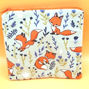 Pochette plate motif renards, Trousse, Fourre tout en coton, doublée avec fermeture éclair pour homme, femme ou enfant