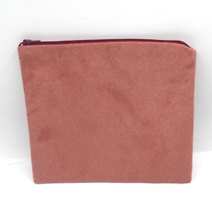 Pochette plate vieux rose imitation peau, Trousse, Fourre tout en coton, doublée avec fermeture éclair pour homme ou femme