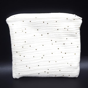 Pochette plate , Trousse, Fourre tout en double gaze pailletée blanche, doublée avec fermeture éclair pour femme