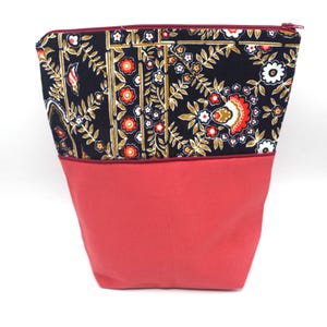 Pochette rouge, Trousse, Fourre tout en coton à fond large, doublée avec fermeture éclair pour femme