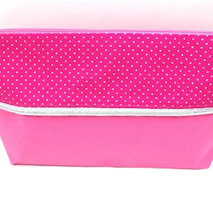 Pochette rose, Trousse, Fourre tout en coton à fond large avec passe poil argenté, doublée avec fermeture éclair pour femme
