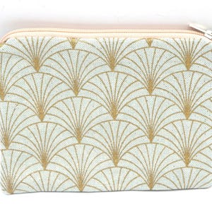 Pochette plate, Trousse, Fourre tout en coton, doublée avec fermeture éclair pour femme, motif palmier doré brillant