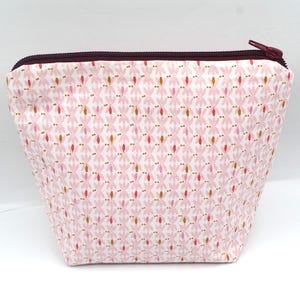 Pochette rose, Trousse, Fourre tout en coton à fond large, doublée avec fermeture éclair pour femme