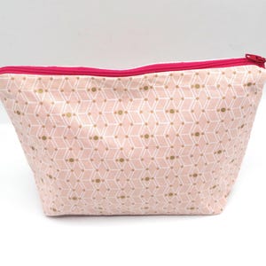 Pochette rose, Trousse, Fourre tout en coton à fond large, doublée avec fermeture éclair pour femme
