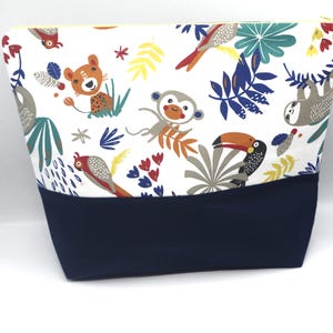 Pochette grande capacité, Trousse, Fourre tout en coton à fond large, doublée avec fermeture éclair pour femme