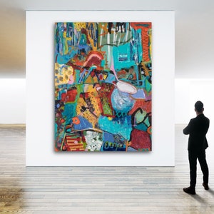 Large Abstract Wall Art, Original Print on Canvas - Israeli Art By Michal Rotman Laor, Wall Decor