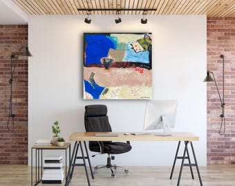 Blue Pause - Stampa su tela espressionista astratta, arte moderna blu cobalto