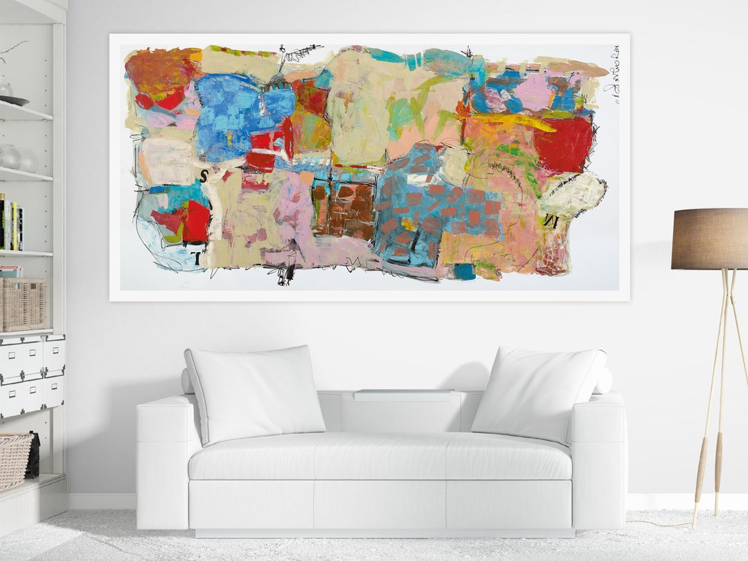 Colorful Abstract Expressionism Painting, Modern Home Decor, Mix Media ...