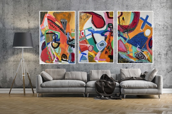 Set di tre quadri da parete, 3 pezzi di arte astratta, tre set di dipinti,  3 set di tele, decorazioni da parete extra large -  Italia