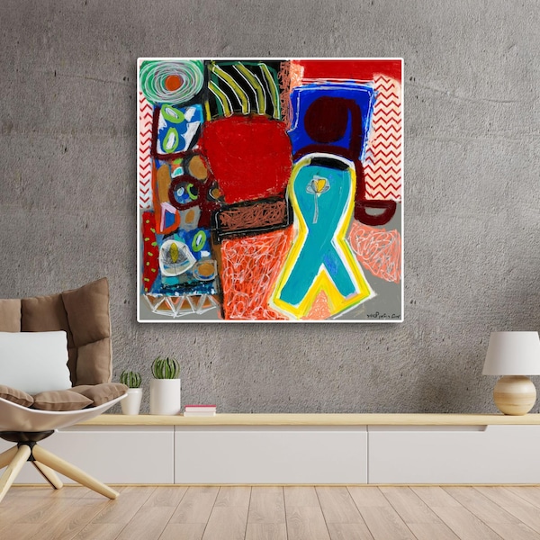 Espiral azul - Impresión en lienzo de expresionismo abstracto, arte israelí