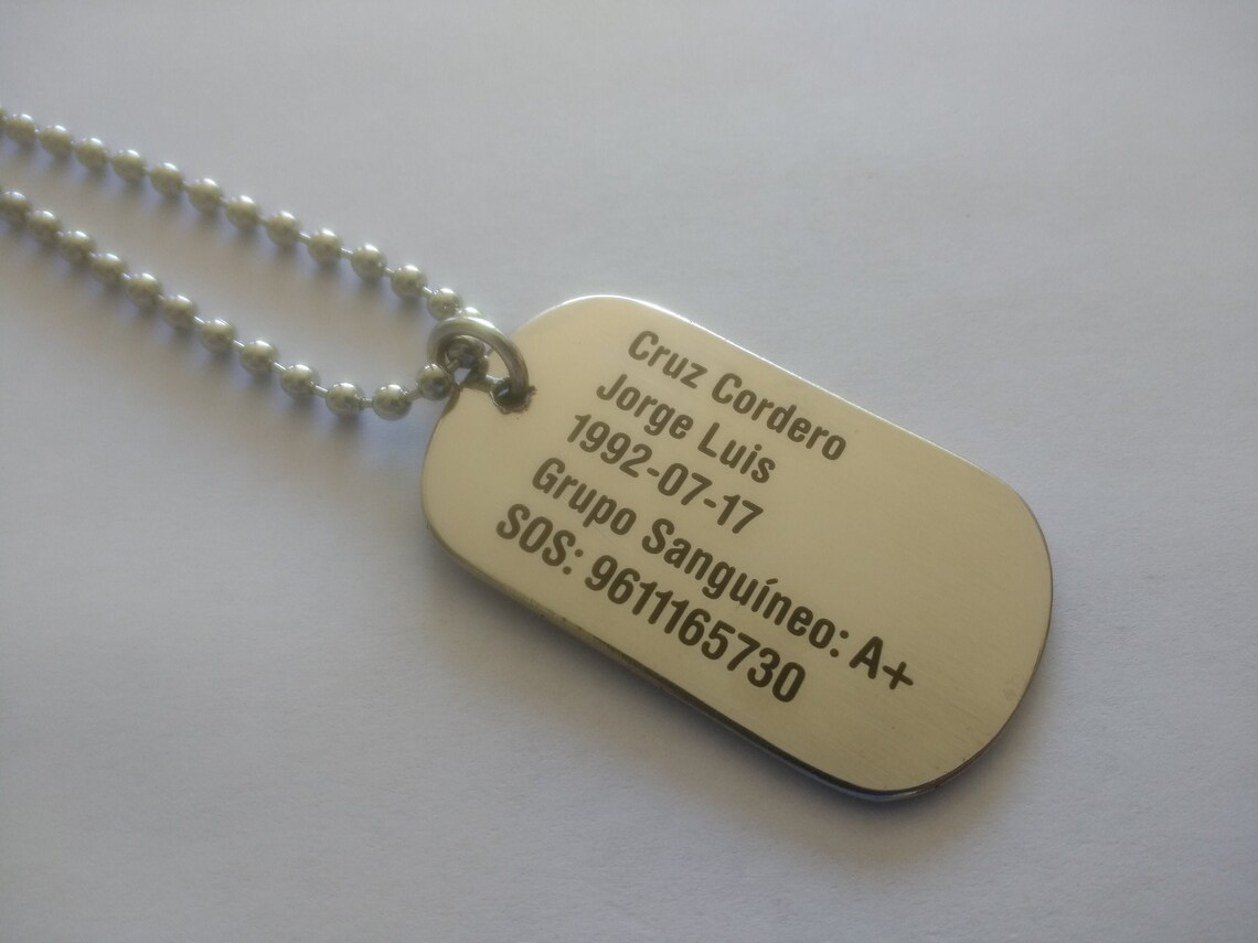 Placa Militar Identificacion Con Grabado Láser Gratis Cadena Etsy Placa Militar Identificacion Con Grabado Láser Gratis Cadena Etsy