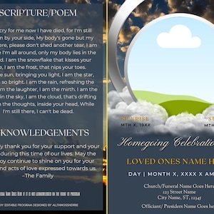 DIY Funeral Program Template, Obituary, Celebration of Life, Memorial Programs, Memorial Service