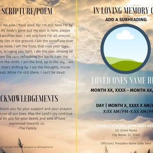 DIY Funeral Program Template, Obituary, Celebration of Life, Memorial Programs, Memorial Service