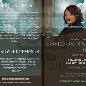 DIY Funeral Program Template, Obituary, Celebration of Life, Memorial Programs, Memorial Service
