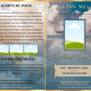DIY Funeral Program Template, Obituary, Celebration of Life, Memorial Programs, Memorial Service