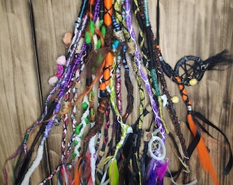 ONE Decoration for Dreadlocks Mandala Style One End With Feathers