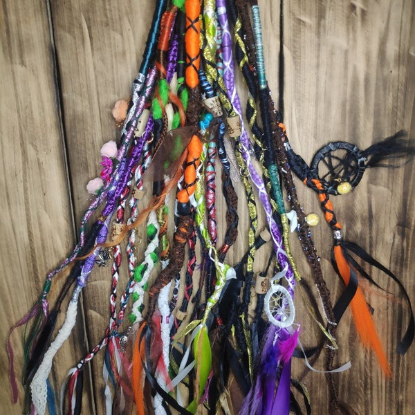 ONE Decoration for dreadlocks Mandala Style One end with feathers and ribbons Addition for a set of dreadlocks or braids.Hair Wrap Extension