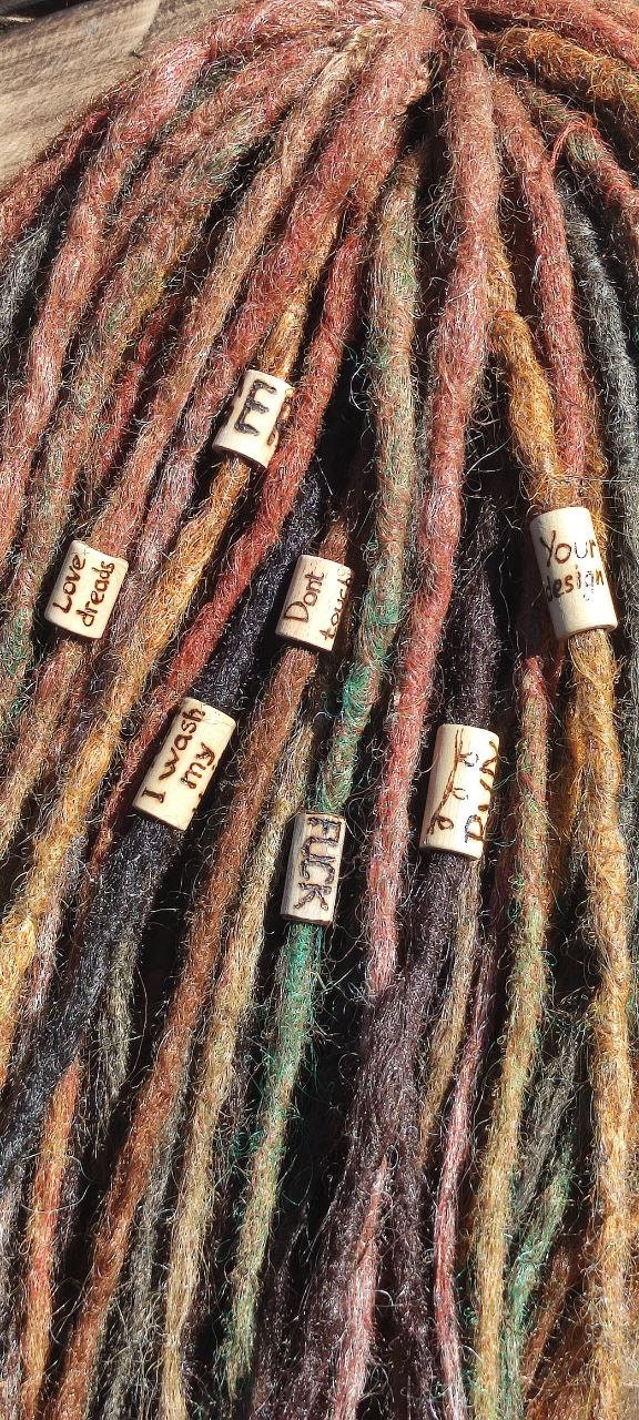 wooden dread bead, hair beads, hande made beads for dread, engraved beads, Set -dread bead 5 pcs beads, natural beads cuff