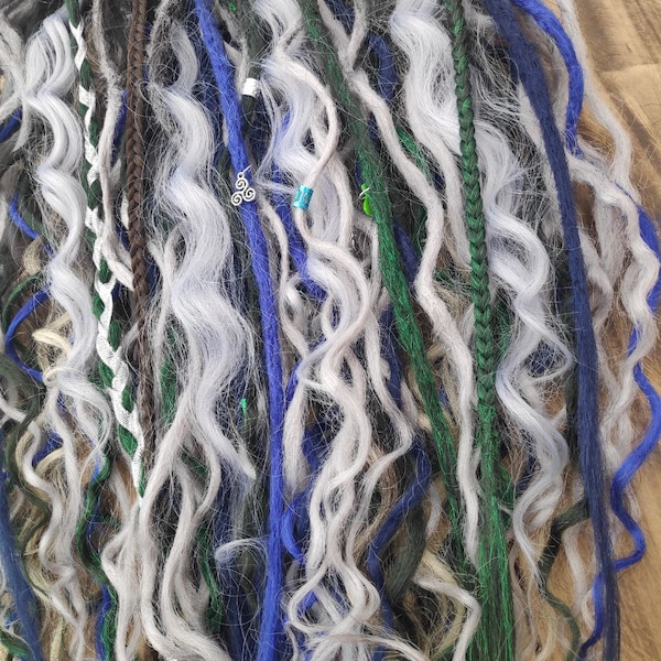 Full set grey wavy dreadlocks Crochet double ended or single ended curly extensions Custom green blue colorful faux locs