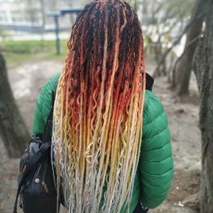 Crochet straight dreads and wavy extensions Synthetic double ended or single ended dreadlocks Orange & white boho dreads Fire flame locs