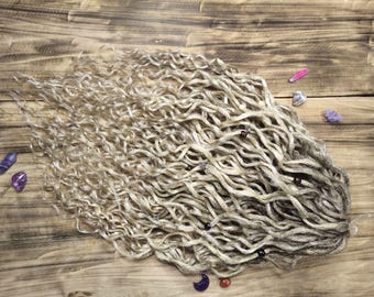 Crochet wavy dreadlocks Beige blonde ombre dark roots soft dreads extensions set synthetic curly Double ended single ended dread extensions
