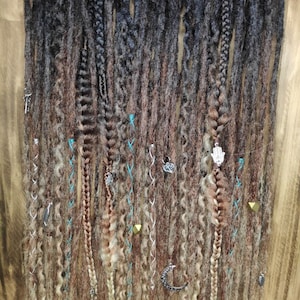 Kit of brown curly dreads extensions crochet wavy and straight dreadlocks Synthetic dreads extension for tattoo culture with thread winding