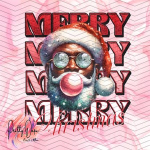 Retro Black Santa Claus Christmas Blowing Bubble PNG, Vintage Merry Christmas PNG, Sunglasses Peace Sign, Sublimation DTF Digital Download