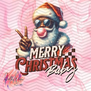 Retro Black Santa Claus Christmas Blowing Bubble PNG, Vintage Merry Christmas PNG, Sunglasses Peace Sign, Sublimation DTF Digital Download